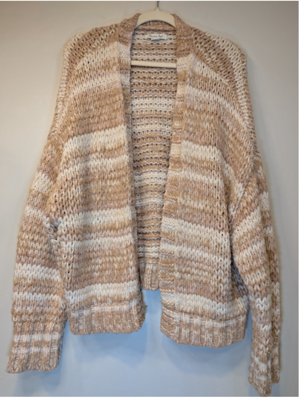 American Eagle Striped Chunky Knit Cardigan Sweater Cozy Neutral XL Extra Large